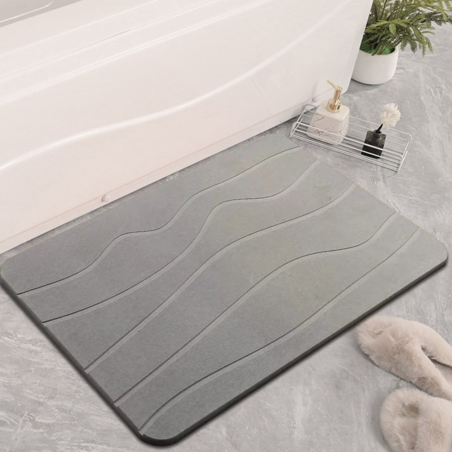 Stone Bath Mat, Diatomaceous Earth Shower Mat, Non-Slip Super Absorbent Diatomite Stone Bath Mats, Bathroom Door Mat, for Bathroom Floor Quick Drying Natural Easy to Clean White