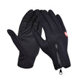Plush Thermal Gloves with Zipper, Windproof & Waterproof Thermal Non-Slip Gloves, Winter Outdoor Touch Screen Gloves for Running, Cycling, Hiking, Travel XL Black