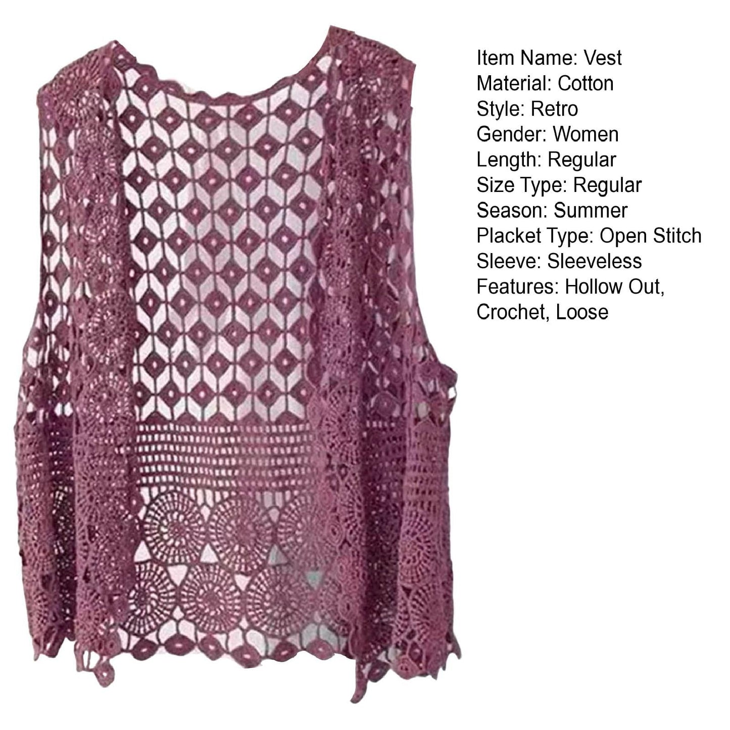Women Vest Women's Sleeveless Knitted Hollow Vest Retro Crochet Cardigan for Summer Spring Autumn Sleeveless Cardigan One Size Apricot