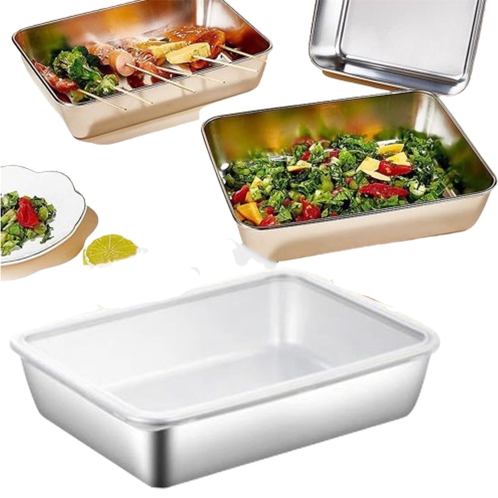 Tutuviw Stainless Steel Square Plate, Stainless Steel Baking Pans Cake Pan, Restaurant Pans Catering Pans Non-toxic & Healthy, Heavy Duty & Dishwasher Safe(No Lid)