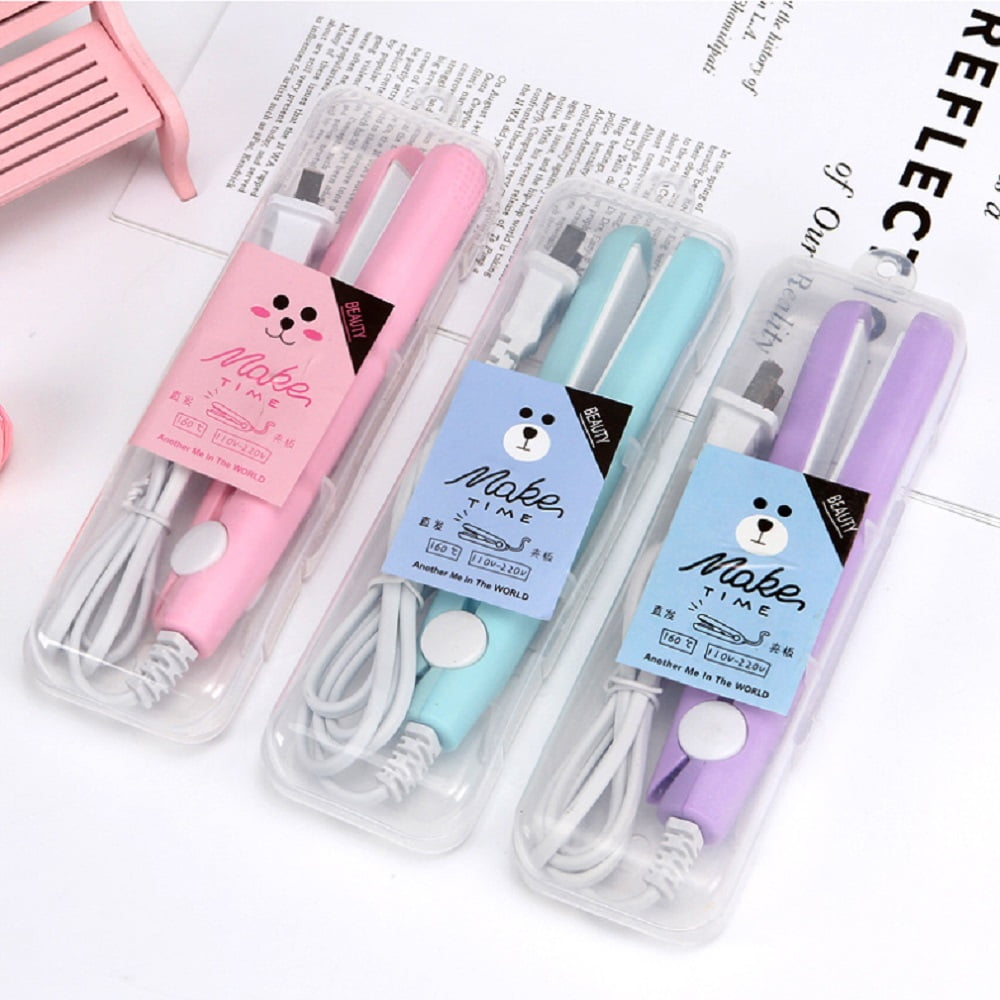 2 in 1 Hair Straightener Mini Hair Curler, Mini Hair Straightener Hairstyling Iron Heating Curler for Home or Salon Pink.