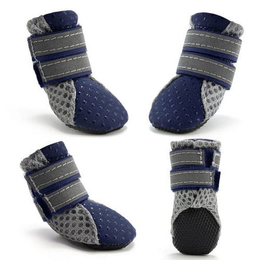 SPRING PARK Small Dog Shoes, Slip Resistant 4pcs Dog Puppy Boots Booties Pet Sneakers with Reflective Fastener Tape for Small Medium Dogs, Protect Paws Easy to Wear Daily Use M Blue