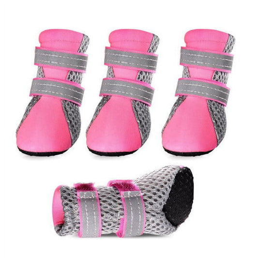 SPRING PARK Small Dog Shoes, Slip Resistant 4pcs Dog Puppy Boots Booties Pet Sneakers with Reflective Fastener Tape for Small Medium Dogs, Protect Paws Easy to Wear Daily Use M Pink