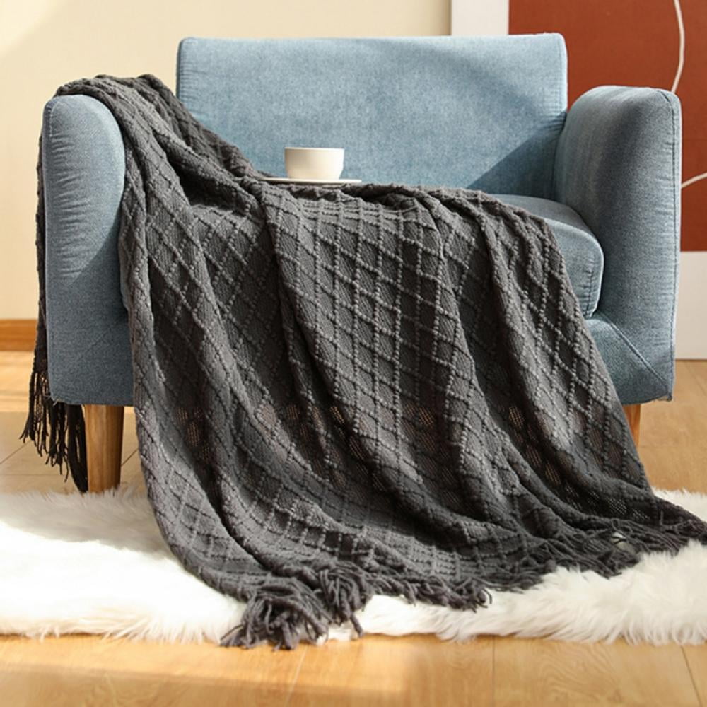 Throw Blanket for Couch 50 x 60 inches Knit Woven Blankets Cozy Lightweight Decorative Throw for Bed and Living Room,Beige Brick red