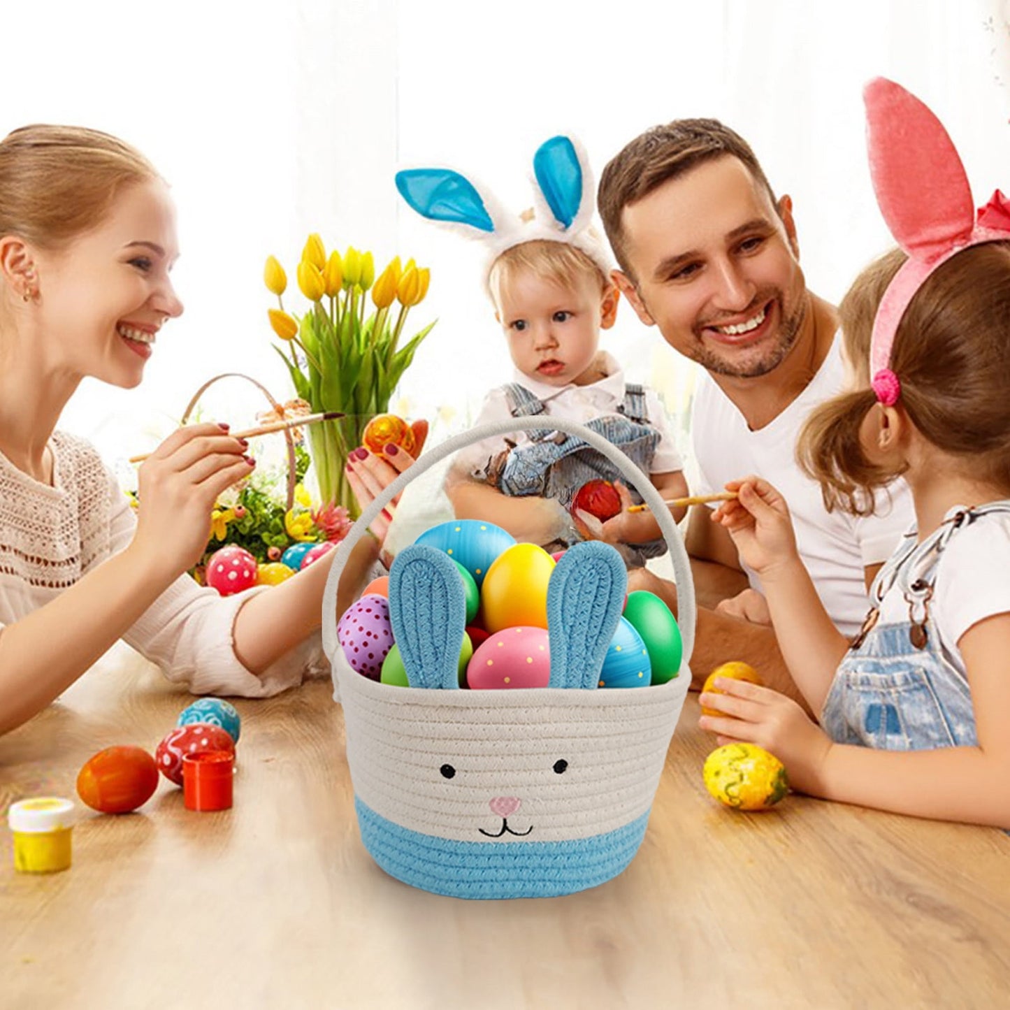 Darzheoy Easter Basket for Boys Girls Easter Bunny Basket with Rabbit Ears, Easter Egg Hunting Basket Easter Baskets for Kids Babies First Easter Gifts D