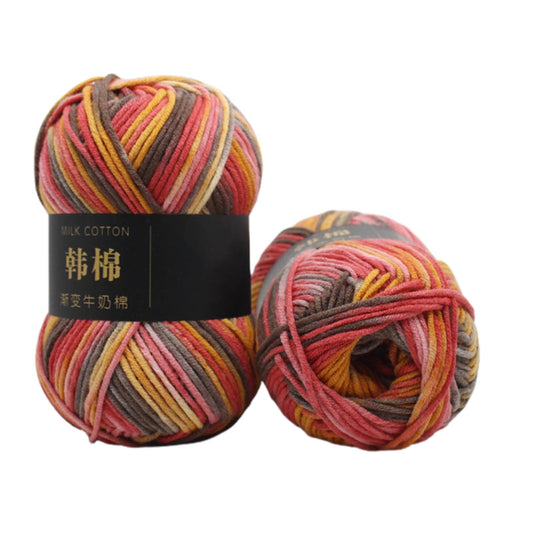 AYktou Cotton Yarn - Multicolor Rainbows Yarn,50 gram Skeins,26 Colors Available,7 Strands Of Combed Milk Cotton Crocheting Yarn for Knitting,Crochet,Weaving,Arts & Crafts - Fiesta #W - Multicolor