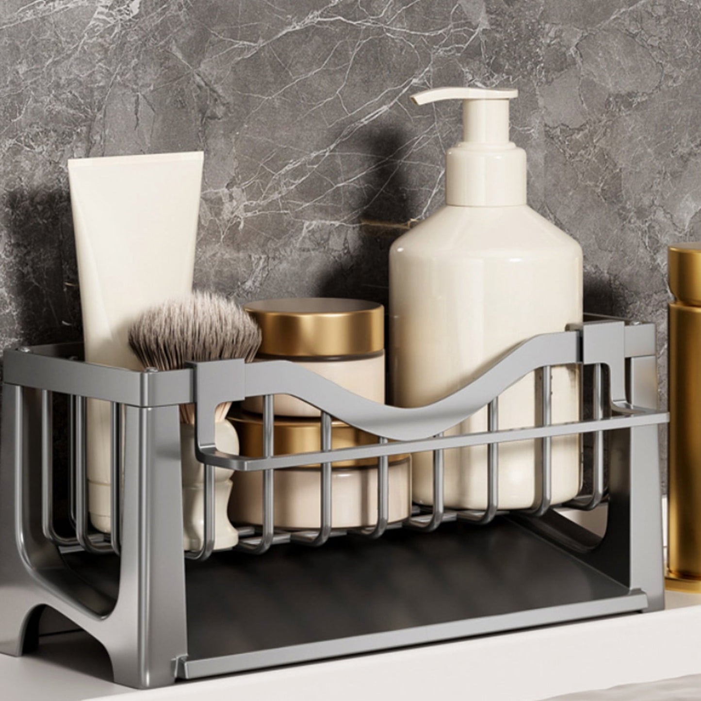 Kdkad Kitchen Sink Sponge Holder, Sponge Holder Kitchen Sink Caddy Organizer with Dish Brush Holder, Rustproof Stainless Steel Sink Sponge Holder with Auto-Draining Tray K
