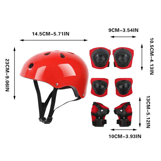 Darzheoy Kids Helmet Knee Elbow Pads Wrist Guard Sport Protective Gear Adjustable Scooter Skateboard Roller Bike Skate Cycling Set for Boy Girl Red