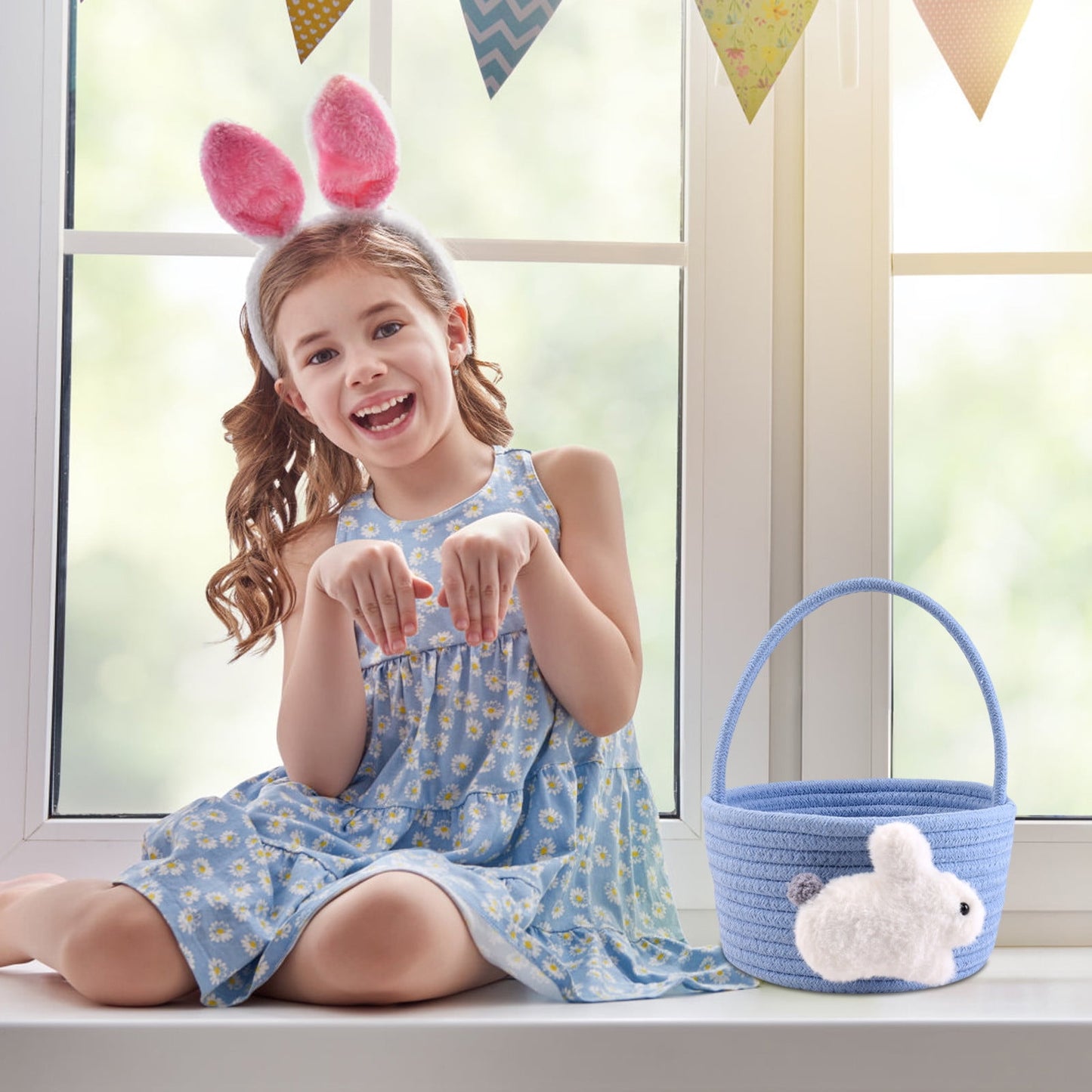 Chmadoxn Adorable Easter Bunny Basket for Kids - Perfect Easter Gift, Cute Easter Bucket Bags with Rabbit Ears for Easter Eggs Hunting, Affordable & Festive Spring Decor As Show E