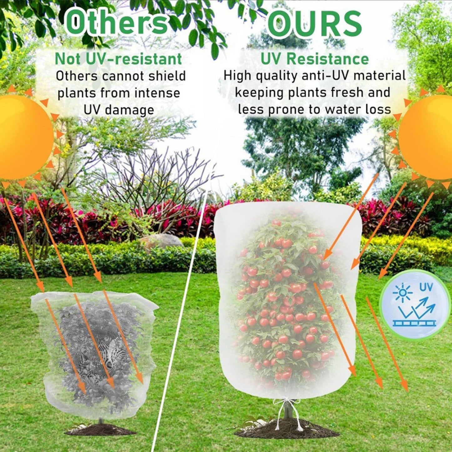 Darzheoy 1 Pack Garden Mesh Netting for Plants, 19.7 x 29.5 Inch Insect Bird Barrier Netting Mesh with Drawstring, Tomato Plant Cover Fruits Tree Netting Bags Protection for Vegetables 59" x 63" 1 Pack