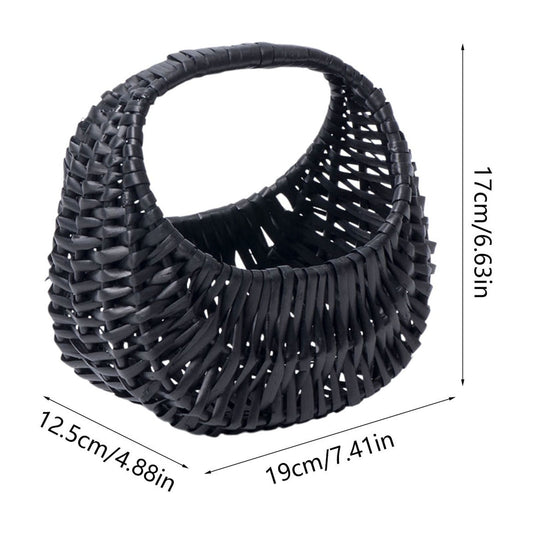 Darzheoy Wicker Basket with Handle, Wicker Shopping Basket, Picnic Baskets, Wicker Storage Basket, Rattan Basket for Wedding Black