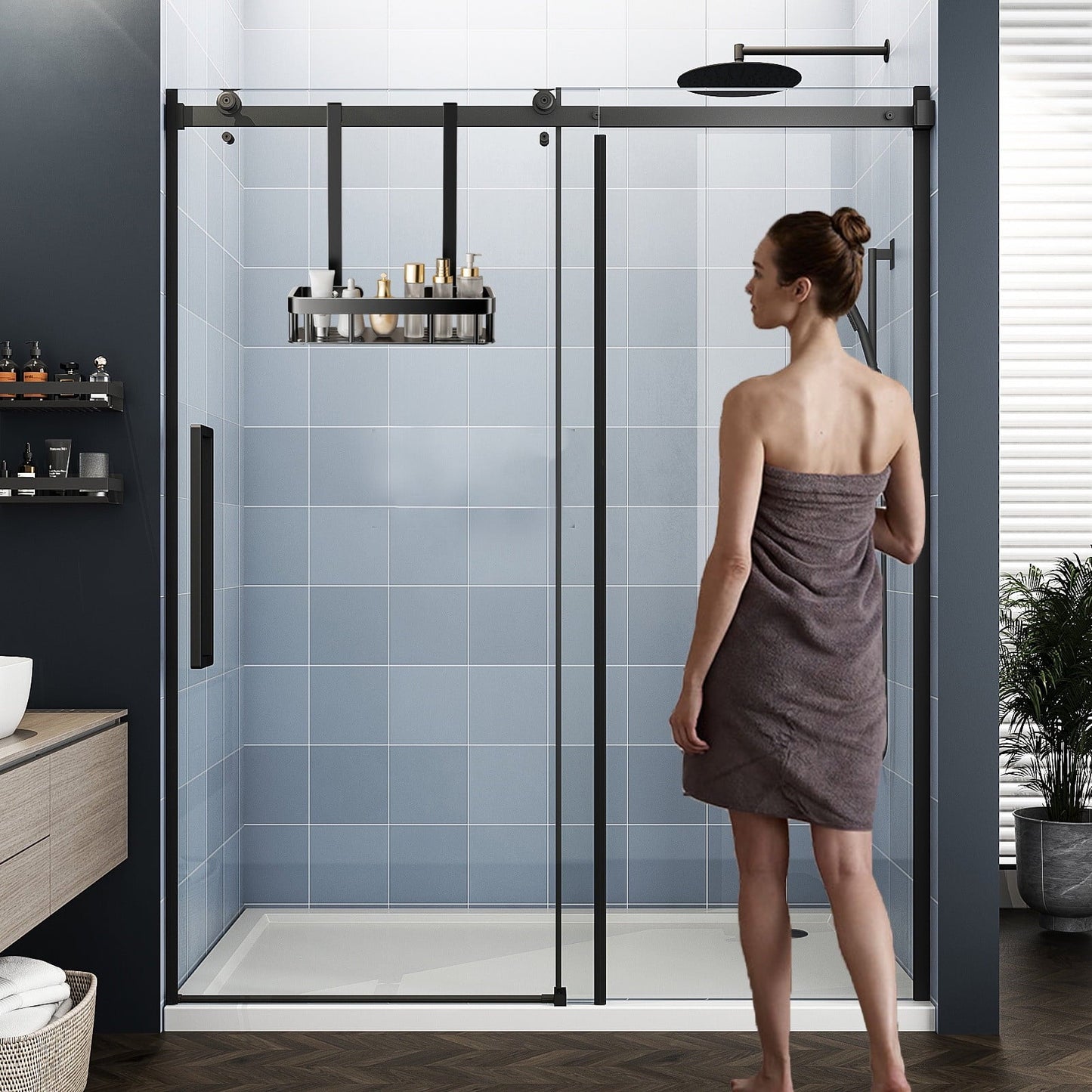 Kdkad 1-Tier Over-the-Door Hanging Shower Caddy - Large Capacity Rust-Proof Bath Organizer, No Drilling Sturdy Shower Shelf & Basket Storage Rack for Bathroom, Space-Saving Design 1-Tier Black