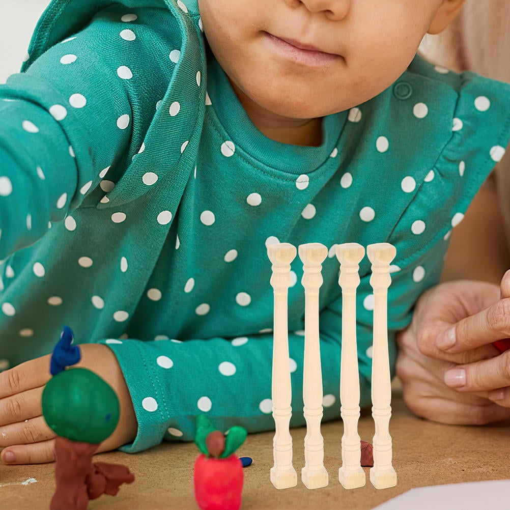 HOOWIFFY Set of 8 Realistic Khaki Wood Pillars for Dollhouse Decoration and Craft Projects