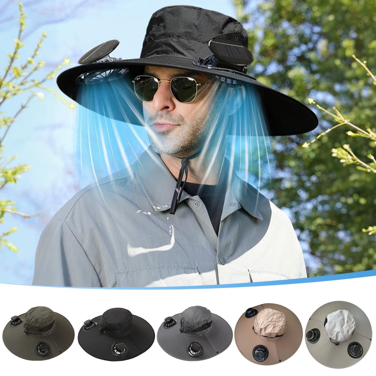 Darzheoy Solar Fan Hat Wide Brim Solar Fan Hat Outdoor Wide Brim Sun Hat with Solar Fan Fishing Hat, Removable & USB Charging Fan C-Dark Gray