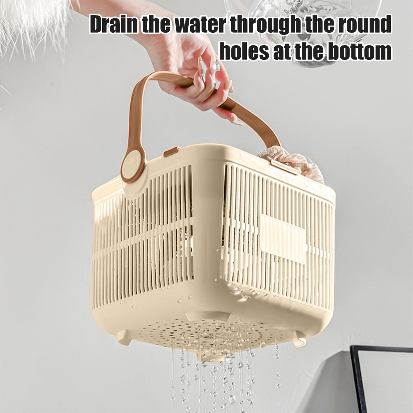 Kdkad Shower Caddy with Dry Wet Separation - Portable PP Plastic Bath Tote for College Dorms, Large Bathroom Organizer Basket with Drain Holes & Rust-Free Hooks 9.4×6.7 in Gray
