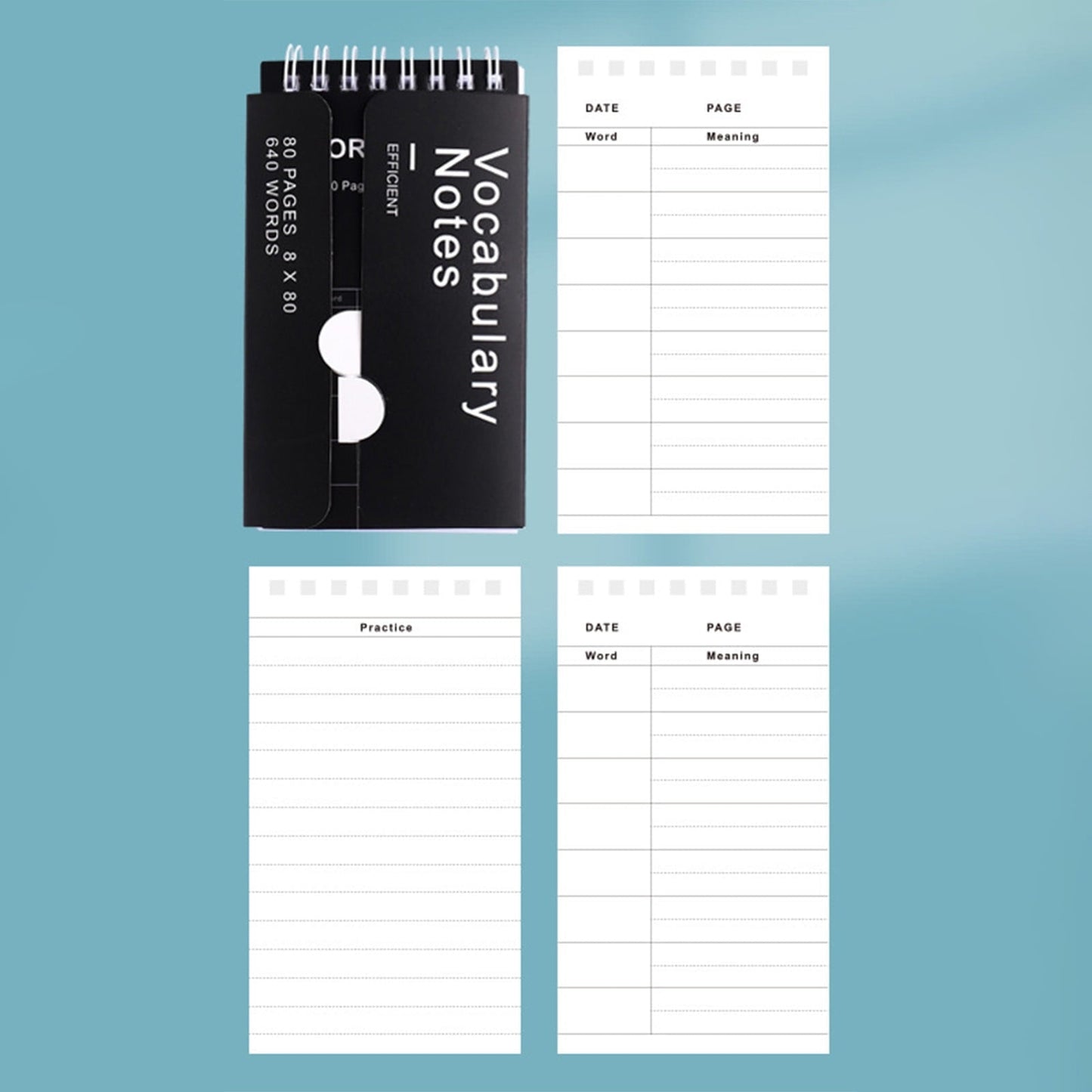 Kdkad Mini Spiral Memo Pads - Pocket-Sized Coil Notebook Set with Ring Binding for Vocabulary, Study Notes & Lists (3x5 inch Travel Notepads)\u200b\u200b 2.9×5.3 in Green