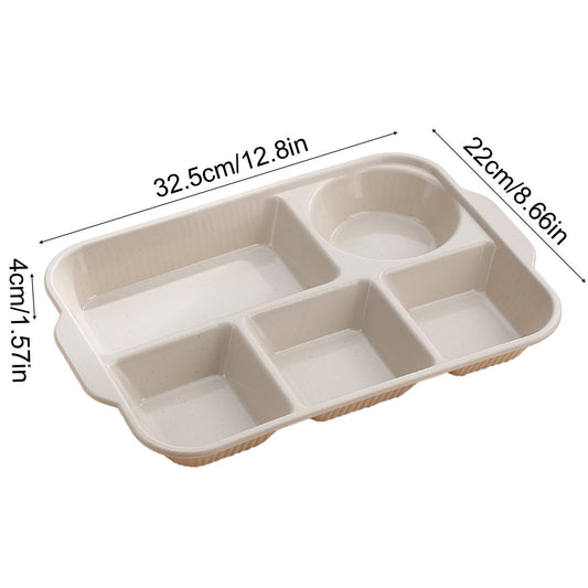 Darzheoy Unbreakable Divided Plates, 5-Compartment Wheat Straw Tray Divided Food Plates Lunch Trays Section Plates for Kids Adults, Microwave Dishwasher Safe, BPA Free Beige