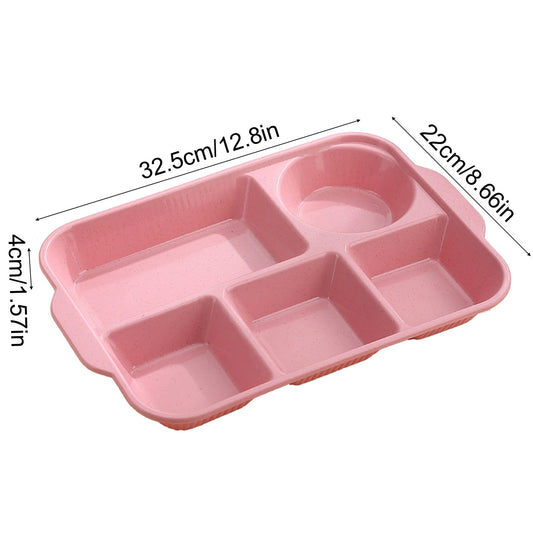 Darzheoy Unbreakable Divided Plates, 5-Compartment Wheat Straw Tray Divided Food Plates Lunch Trays Section Plates for Kids Adults, Microwave Dishwasher Safe, BPA Free Pink