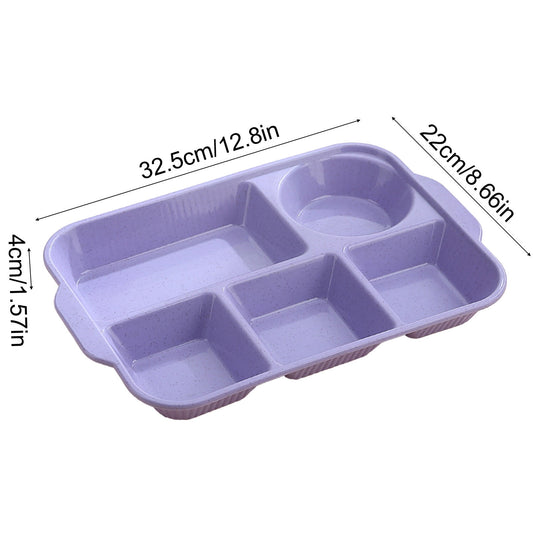 Darzheoy Unbreakable Divided Plates, 5-Compartment Wheat Straw Tray Divided Food Plates Lunch Trays Section Plates for Kids Adults, Microwave Dishwasher Safe, BPA Free Purple