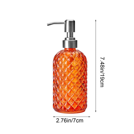 Darzheoy Glass Soap Dispenser 15 Oz for Bathroom Kitchen, Hand Soap/Lotion Dispenser with Plastic Pump Orange.