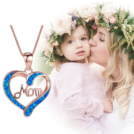 Chmadoxn Necklace for Mom 925 Silver Love Heart Pendant Necklace Birthstones Jewelry Blue Sapphire Pearl Simulated and More Stones Jewelry Women Birthday Mother's Day Rose Gold