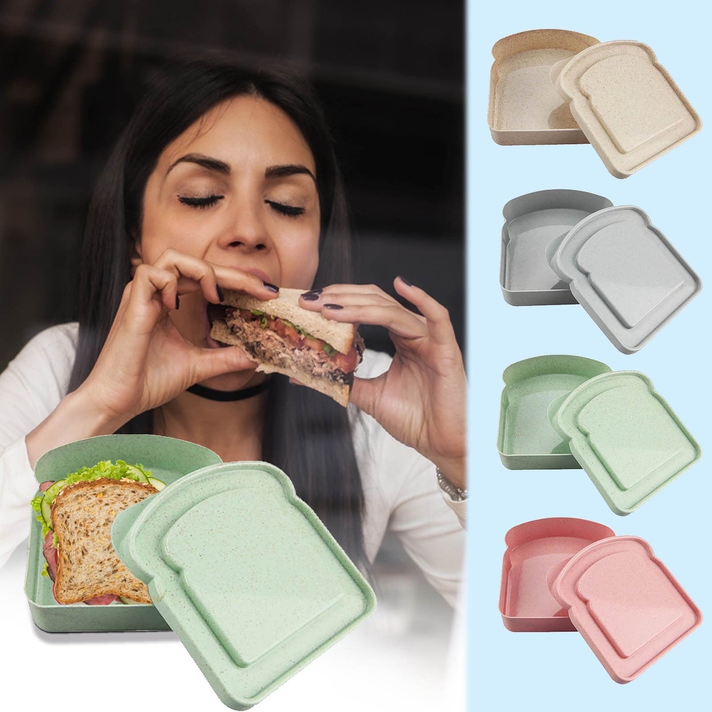 Darzheoy Sandwich Containers, Reusable Sandwich Box Container, Sandwich Holder Bread Container for Adults, BPA Free, Microwave & Dishwasher Safe, Office, Camping Gray