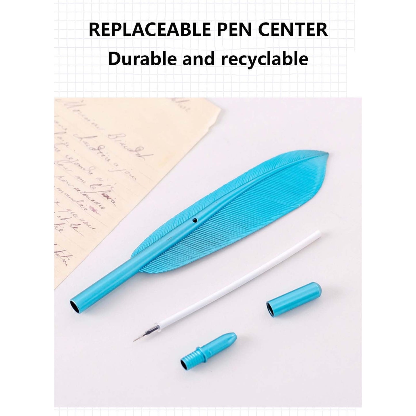 Darzheoy Feather Ballpoint Pens Black Ink Natural Feather Quill Ballpoint Pen for Office, Retro Quill Writing Wedding Sign Pen Green