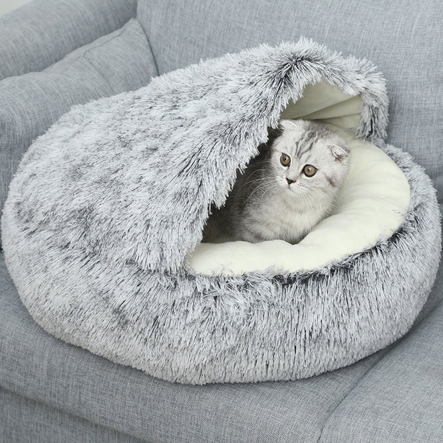 Darzheoy Calming Dog Beds & Cat Cave Bed with Hooded Cover, Removable Washable Round Beds for Small Medium Pets, Anti-Slip Plush Coved Bed for Pet (20"x20") O
