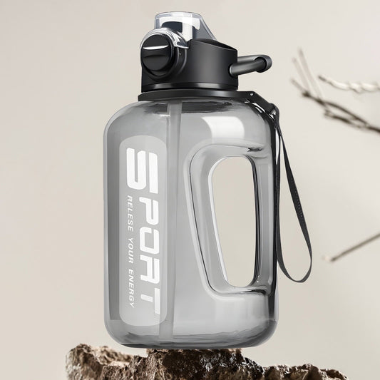 AYktou 58oz Water Bottle for All Day Hydration Big Water Bottle with Straw Measures Daily Gym Water Bottle with Handle Leakproof Sports Water Bottle for Gym Camping Outdoor(Black) Black-58oz