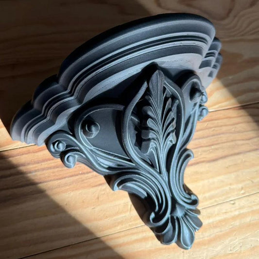 3D Printed Art Nouveau Corner Shelf - Decorative Stand, Black.
