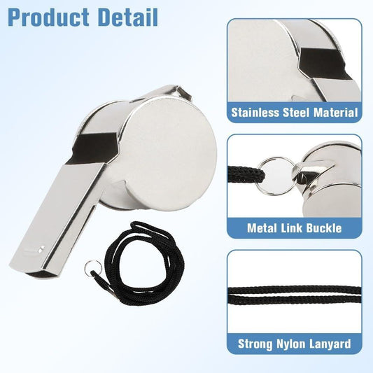 24 Pack Stainless Steel Whistles with Lanyards â Durable Loud Sports, Coaching, Referee, Party Favors, Outdoor Safety Whistles.
