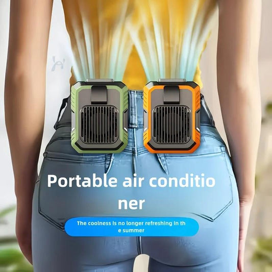 Wall-mounted USB rechargeable dual-purpose fan, integrating rapid cooling, dehumidification, and lighting functions. Features three-speed wind adjustment, can be worn on the waist via a hanging strap,Orange.