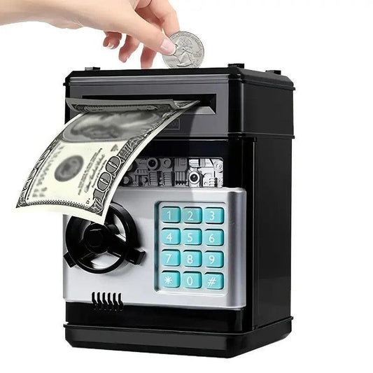BLACK Children's Password Piggy Bank, Stores Coins & Paper Money, Auto Roll-Up, Sound & Light Interaction, Fosters Good Savings Habits. Battery Not Included.