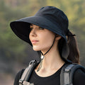 Black Fashion Wide Brim Sun Hat with Ponytail Hole - Bohemian Baseball Cap Design, Visor, Breathable Polyester