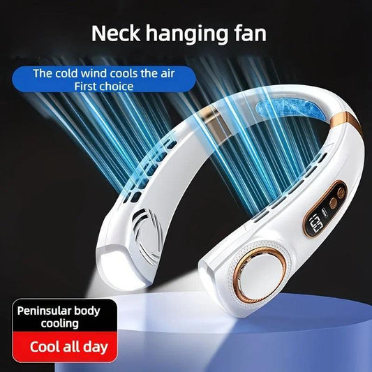 New Neck Hanging Fan Portable Mini USB Fan Personal Cooling Turbine Small Charging Quiet Lazy-Friendly.BLUE.