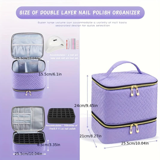 Green Double‑layer woven storage, scientifically organized with large capacity—Professional Nail Tool Carry‑on Bag, keeping tools perfectly ordered.