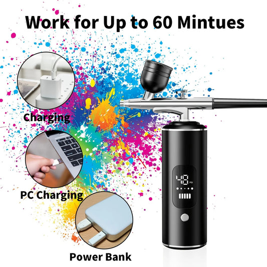 Pink Portable Wireless Airbrush Kit, ideal for nail art, painting, cake decoration, and makeup. Rechargeable design, perfect for both amateurs and professionals.