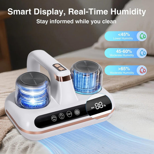 Wireless Intelligent Anti-Mite Cleaner: 10000Pa Super Suction, Dual Washable Dust Cups.