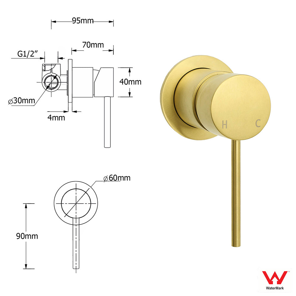 Brushed Gold Round 2in1 8" Shower Head Set Diverter Wall Arm Stainless Steel Handheld Small Face Mixer