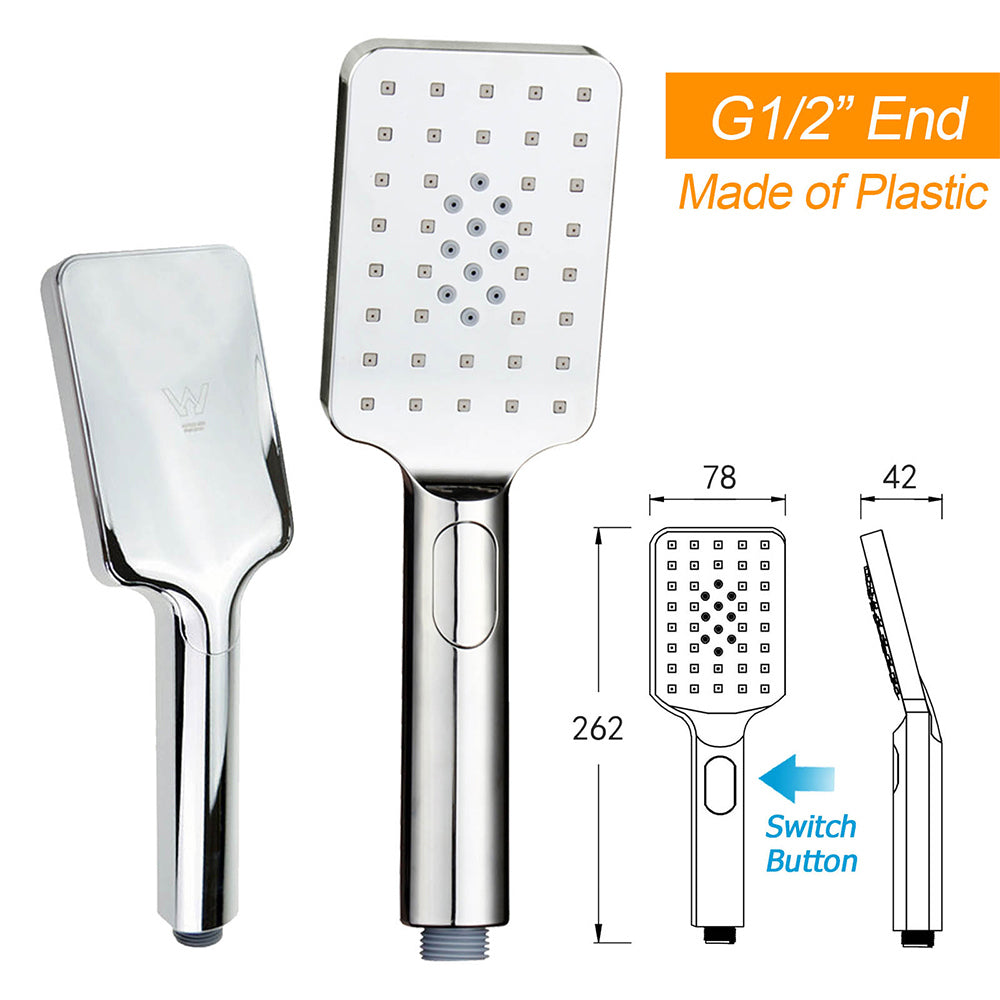 WELS 2IN1 Square Shower Head Set 10" Rain Handheld Sliding Rail Arm Inbuilt Diverter