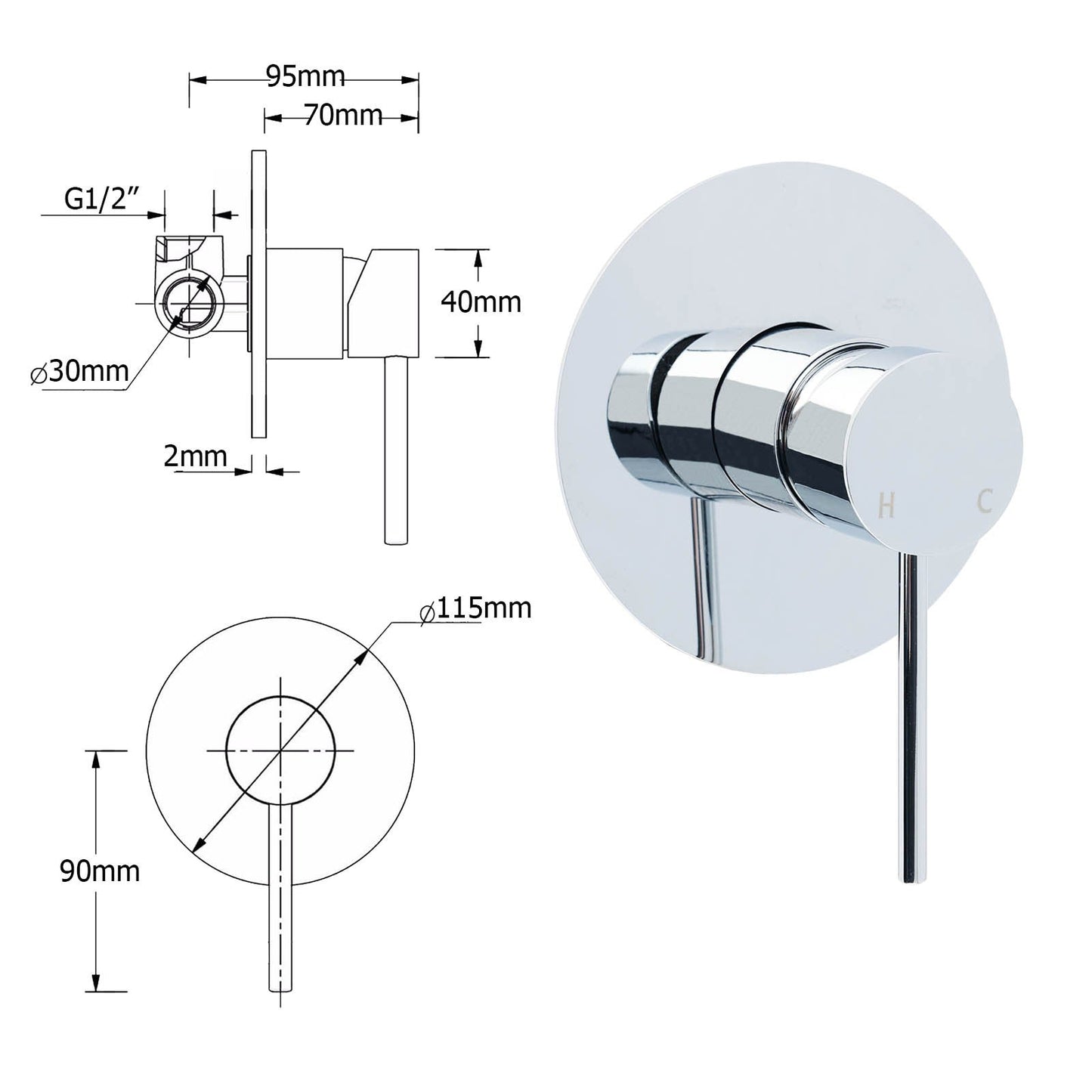 WELS Round 12" Rain Dual Shower Head 3 Modes Handheld Wall Rail Chrome Mixer Valve Set