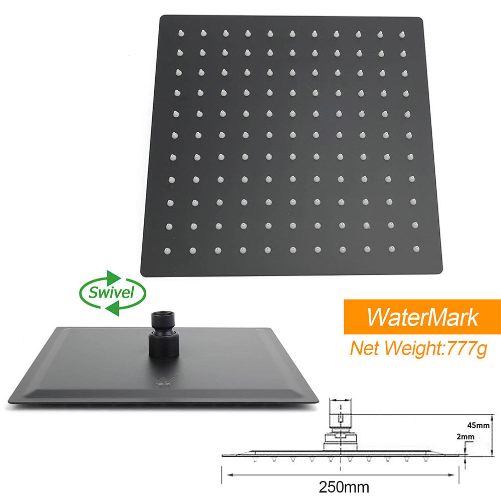 WELS Matt Black 2in1 Set Square 10" Shower Rain Head Handheld Adjustable Silde Rail