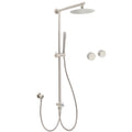 Brushed Nickel Round 8" Rain Head Shower Stainless Steel Handheld Sliding Rail Arm Chrome Set + Twin Taps