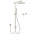 Brushed Nickel Round 12" SUS Rain Head Metal Handheld Shower Sliding Rail Arm Chrome Set + Twin Taps
