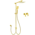 Brushed Gold Dual Square 8" Rain Shower Head 3 Mode Handheld Sliding Rail Arm Twin Taps Set