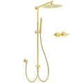 WELS Brushed Gold Round 12" Shower Head Single Mode Handheld Rose Sliding Rail Twin Taps Set