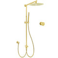 Brushed Gold Dual Round Shower 12" Top Head Simple Stick Handheld Sliding Rail Arm Mixer Valve