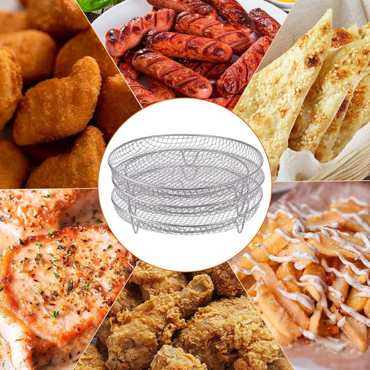 Multi-layer air fryer rack (3 round layers) - Air fryer baking pan - Air fryer grid - 304 stainless steel - Safe to use in air fryers, steam ovens, regular ovens and dishwashers.