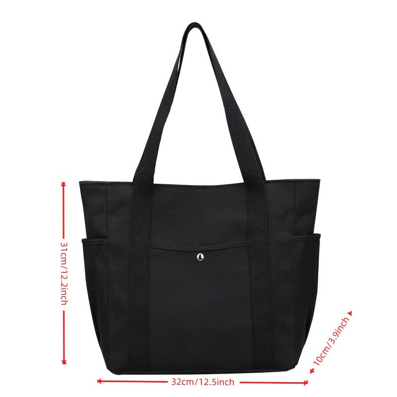 Large Capacity Canvas Tote Bag for Work Travel Carrying Bag College Style Student Outfit Book Shoulder Bag Black