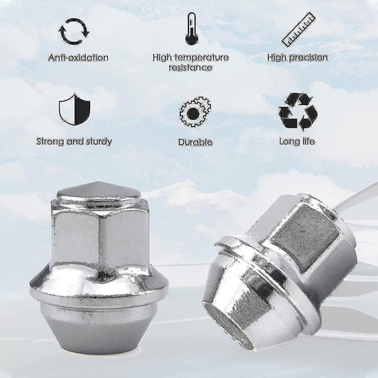 Aluminum Wheel Nuts. M12 X 1.5 Conical 19mm Hex Replacement for Ford Alloy Wheels (Silver).